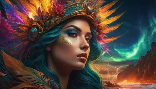 fantasy art,fantasy portrait,fantasy picture,mermaid background,fantasy woman,world digital painting,mystical portrait of a girl,feather headdress,faery,sorceress,the enchantress,faerie,shamanic,headdress,warrior woman,merfolk,priestess,3d fantasy,portrait background,shamanism,Photography,General,Fantasy