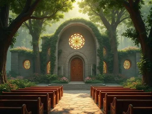 forest chapel,sanctuary,chapel,cathedral,hall of the fallen,heaven gate,church door,ecclesiatical,holy forest,shrine,church,holy place,mausolea,pilgrimage,sanctum,risen,church painting,church faith,violet evergarden,arbor,Photography,General,Realistic