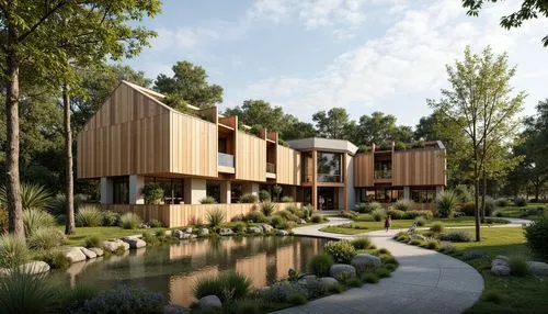 cohousing,timber house,3d rendering,ecovillages,shiplake,elveden,netherwood,savill,passivhaus,housebuilding,new housing development,revit,parcs,ecovillage,maisonettes,lodges,forest house,wolvercote,render,landscape design sydney