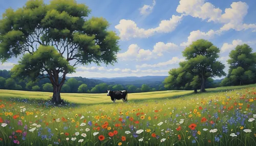 meadow landscape,cow meadow,summer meadow,meadow in pastel,spring meadow,flowering meadow,flower meadow,mountain meadow,rural landscape,blooming field,flower field,wildflower meadow,clover meadow,meadow,meadows,salt meadow landscape,flowers field,field of flowers,green meadow,pasture,Illustration,Paper based,Paper Based 28