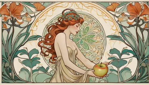 art nouveau,art nouveau design,mucha,woman eating apple,art nouveau frame,kate greenaway,basket of apples,girl picking apples,golden apple,pear cognition,green apples,apples,apple tree,apple harvest,green apple,apple blossom,apple frame,apple blossoms,faery,blossoming apple tree,Illustration,Retro,Retro 08