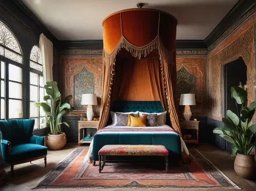 moroccan pattern,ornate room,amanresorts,interior decor,riad,bedchamber,marrakesh,gournay,interior decoration,morocco,casa fuster hotel,ottoman,mahdavi,four poster,chaise lounge,sitting room,interior design,chambre,marrakech,victorian room,Art,Classical Oil Painting,Classical Oil Painting 36