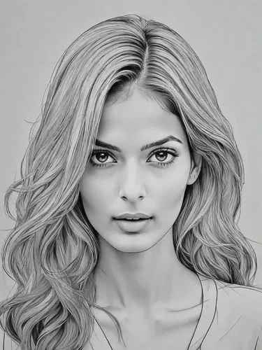 a woman with long hair and freckles standing in front of a wall,a pencil drawing of the actress gigni in black and white,winget,girl portrait,sonam,zemiro,girl drawing,world digital painting,Digital A