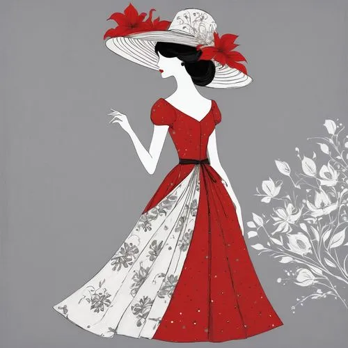 lady in red,fashion illustration,red hat,vintage paper doll,flamenco,fashion vector,art deco woman,red hibiscus,retro paper doll,retro 1950's clip art,panama hat,man in red dress,vintage illustration,ladies hat,red magnolia,geisha girl,fashionista from the 20s,vintage fashion,the hat-female,poppy red,Art,Artistic Painting,Artistic Painting 49