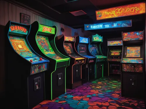 arcades,arcade games,arcade,arcade game,video game arcade cabinet,game room,slot machines,pinball,recreation room,skee ball,slot machine,jukebox,1980s,indoor games and sports,playing room,neo geo,shooting gallery,turbografx-16,80s,coin drop machine,Illustration,Realistic Fantasy,Realistic Fantasy 36