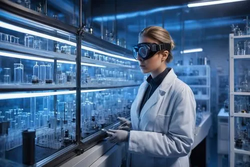 Futuristic laboratory interior, stable diffusion apparatus, cylindrical glass container, misty vapor inside, metal framework, numerous tubes and wires, soft blue lighting, subtle steam rising, scienti