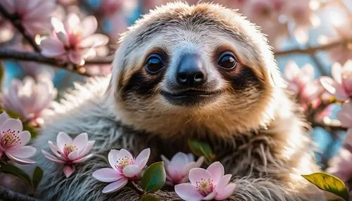 flower animal,spring background,pygmy sloth,springtime background,tree sloth,cute animal,Photography,General,Fantasy