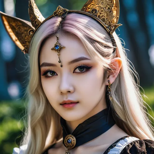 asian costume,elf,elven,kitsune,solar,sujeonggwa,ziu,phuquy,violet head elf,wood elf,baozi,dragon li,korean,hwachae,realdoll,fairy tale character,hong,fox,cosplay image,dark elf,Photography,General,Realistic