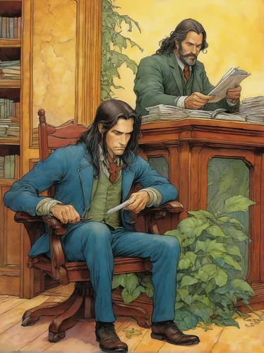 men sitting,game illustration,the long-hair cutter,pine family,che guevara and fidel castro,two oaks,balsam family,sci fiction illustration,elves,christmas wallpaper,male poses for drawing,examining,cg artwork,gnomes at table,reading,spruce,book illustration,two-man saw,christmas scene,father and son,Illustration,Realistic Fantasy,Realistic Fantasy 04