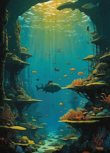 underwater landscape,underwater oasis,underwater background,ocean underwater,ocean floor,sea cave,undersea,aquarium,underwater world,underwater playground,underground lake,sea caves,coral reef,under the sea,under sea,cave on the water,submerged,sea life underwater,cenote,underwater,Conceptual Art,Sci-Fi,Sci-Fi 17