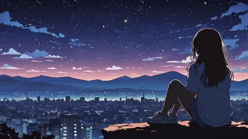 night sky,starry sky,nightsky,the night sky,evernight,clear night,nouaimi,night stars,stargazing,tanabata,starlight,falling stars,falling star,silhouette art,reminiscence,skygazers,star sky,orihime,night scene,night star,Illustration,Japanese style,Japanese Style 06