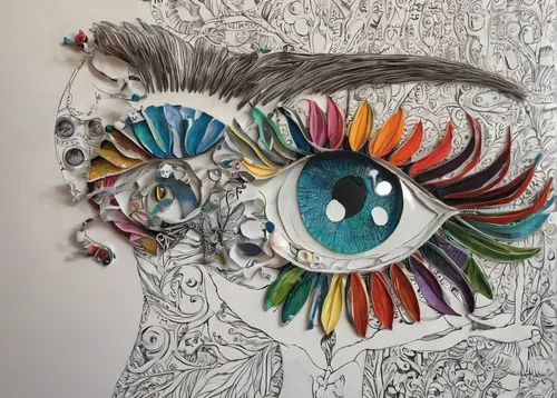 paper art,peacock eye,abstract eye,pencil art,psychedelic art,cosmic eye,mixed media,eyeball,glass painting,eye ball,cuckoo clock,third eye,venetian mask,eye butterfly,art paper,horse eye,cuckoo clocks,scrap sculpture,headdress,visual art,Conceptual Art,Daily,Daily 13