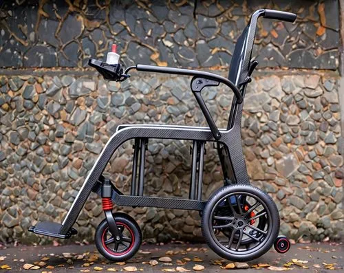 碳纤维电动轮椅车,the wheelchair is parked near a rock wall,electric scooter,trikke,brompton,motor scooter,motorscooter,scootering,Anime,Anime,General