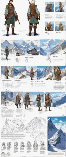 concept art,mountain guide,nordic bear,character animation,backgrounds,barbarian,mountain tundra,ice bears,lumberjack pattern,winter animals,collected game assets,winter background,gongga snow mountain,bison,background images,fighting poses,snow bales,tundra,development concept,adventurer,Unique,Design,Character Design