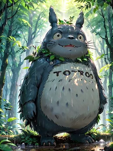 my neighbor totoro,studio ghibli,forest animal,ori-pei,forest fish,chestnut tiger,forest king lion,lake tanuki,raccoon,wild emperor,fat,blue tiger,forest,the forest,greek,forest background,forest dragon,big cat,in the forest,totem animal,Anime,Anime,General