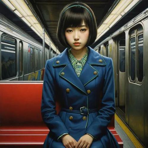 the girl at the station,hoshihananomia,japanese woman,mari makinami,urakami,toshiko,photorealist,suzong,murakami,mitsuhiro,jasinski,hiroko,utada,chiyonofuji,tatsuro,yasumasa,sawako,mitsuko,attendant,masako,Illustration,Realistic Fantasy,Realistic Fantasy 08