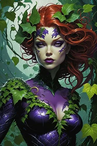 poison ivy,background ivy,ivy,starfire,dryad,nightshade plant,deadly nightshade,the enchantress,medusa,medusa gorgon,verbena,thorns,rusalka,fae,fantasy woman,flora,green mermaid scale,monsoon banner,widow flower,mermaid vectors,Illustration,Realistic Fantasy,Realistic Fantasy 04