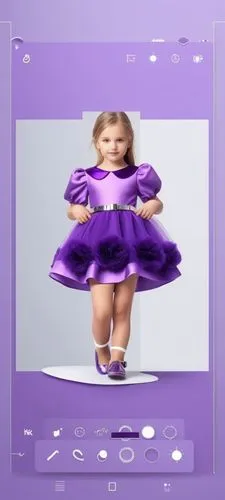 3d fashion drawing for kids  with shoes with thin silver belt with dark purple ,an image of a little girl in a purple dress,purple frame,baby frame,purple background,violetta,transparent image,purple,