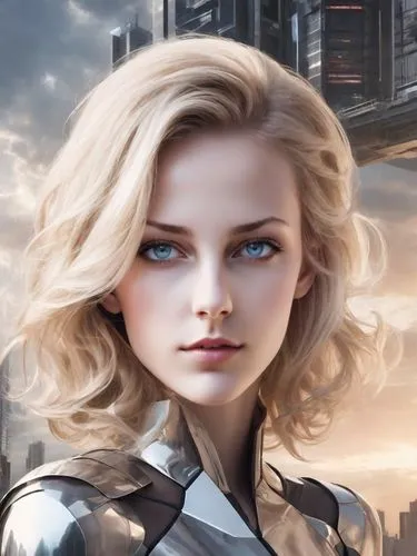 katniss,sci fiction illustration,head woman,kryptarum-the bumble bee,blonde woman,archangel,city ​​portrait,heroic fantasy,pixie-bob,metropolis,super heroine,world digital painting,portrait background,fantasy portrait,cg artwork,superhero background,female warrior,meteora,silver arrow,elza