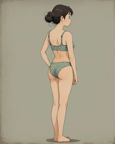 female swimmer,fundoshi,gluteal,swimmer,beachwear,utamaro,girl from the back,girl from behind,body positivity,pin-up girl,himawari,squat position,swim suit,bathing suit,female body,yumi,kimiko,buns,undergarment,kawakami,Illustration,Japanese style,Japanese Style 08