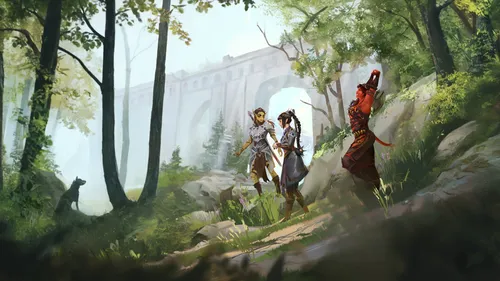forest workers,guards of the canyon,druid grove,hikers,travelers,elven forest,forest walk,forest ground,druids,the forests,hunting scene,forest background,the forest,pilgrims,in the forest,nomads,forest path,stroll,exploration,game illustration