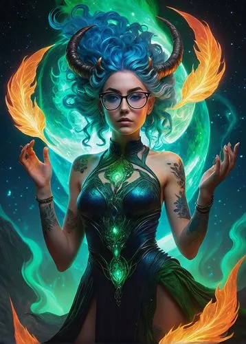 sorceress,medusa,astronema,nebula guardian,solara,fantasy woman,Illustration,Abstract Fantasy,Abstract Fantasy 14