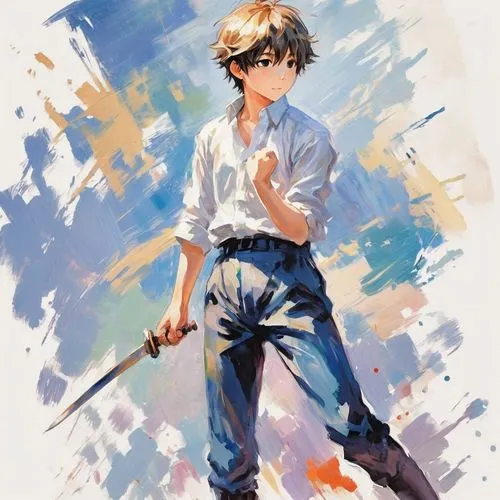 detective conan,swordsman,taichi,painter,persona,blue-collar worker,blade,archer,ash,clamp,sword,2d,kid hero,swordsmen,batter,zest,gale,cells,tracer,blue painting,Conceptual Art,Oil color,Oil Color 10