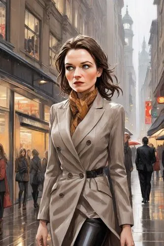 woman walking,woman in menswear,a pedestrian,white-collar worker,pedestrian,girl walking away,sprint woman,overcoat,world digital painting,woman shopping,sci fiction illustration,businesswoman,woman thinking,bussiness woman,stock exchange broker,oil painting on canvas,city ​​portrait,girl in a long,stock broker,lilian gish - female,Digital Art,Comic