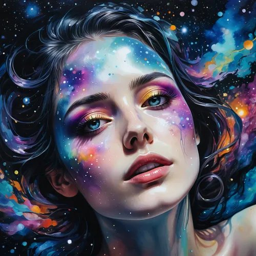 galaxy,colorful stars,cosmic,nebula,fairy galaxy,universe,space art,cosmic eye,celestial,galaxies,psychedelic art,mystical portrait of a girl,andromeda,constellations,starry,cosmos,fantasy portrait,cosmic flower,constellation,orion,Illustration,Paper based,Paper Based 20