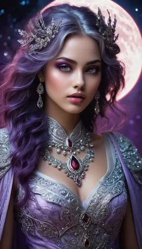 liliana,delenn,fantasy picture,purple lilac,violetta,sorceresses,fantasy art,sorceress,purple moon,fairy queen,fairy tale character,fantasy portrait,la violetta,fantasy woman,drusilla,arundhati,the enchantress,gothel,noblewoman,faery,Illustration,Realistic Fantasy,Realistic Fantasy 05