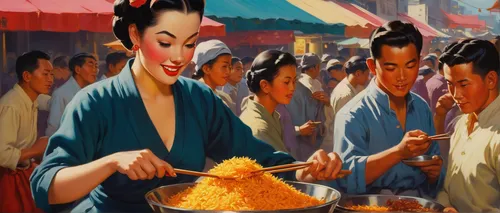 chinese cuisine,rice mountain,japanese cuisine,asian cuisine,fried rice,japanese culture,bowl of rice,special fried rice,hayashi rice,asian culture,laksa,yusheng,eastern food,feast noodles,rice meat,asian food,yatai,korean royal court cuisine,katsudon,rice,Illustration,Retro,Retro 10