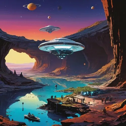 futuristic landscape,ufos,ufo,valerian,alien planet,saucer,alien world,sci fiction illustration,scifi,sci - fi,sci-fi,ufo interior,science fiction,extraterrestrial life,sci fi,alien ship,science-fiction,ufo intercept,gas planet,colony,Conceptual Art,Oil color,Oil Color 07