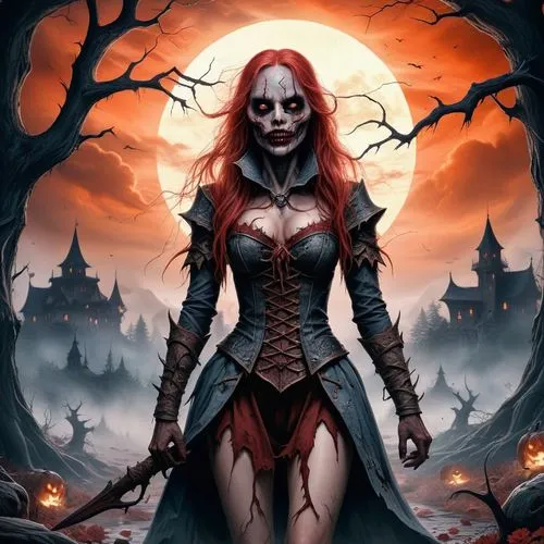 Horrifying beauty,a lady with  dripping out of her clothes and a dark dress is standing in the moonlight,halloween background,vampire woman,halloween poster,halloween wallpaper,vampyre,vampire lady