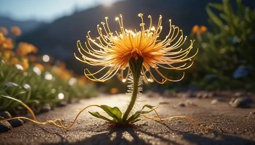 flower in sunset,desert flower,mountain flower,orange dahlia,orange flower,alpine flower,Photography,General,Realistic