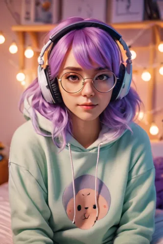 headphone,listening to music,streamer,headphones,headset,twitch icon,anime girl,twitch,wireless headset,purple background,stream,streaming,silphie,hoodie,purple,fuki,purple frame,gamer,music backgroun