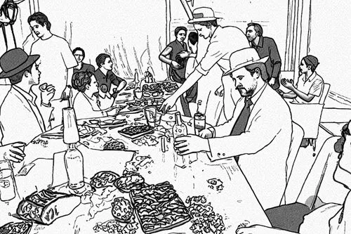 soup kitchen,stallholder,jumble sale,greenmarket,vegetable market,comiket,Design Sketch,Design Sketch,Black and white Comic