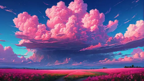 mushroom landscape,purple landscape,fantasy landscape,blooming field,sky,cotton candy,landscape background,cumulus,pink grass,clouds,sky clouds,cumulus nimbus,futuristic landscape,high landscape,cumulus cloud,cloud mountain,cloud mountains,cumulus clouds,virtual landscape,flowerful desert,Conceptual Art,Sci-Fi,Sci-Fi 12