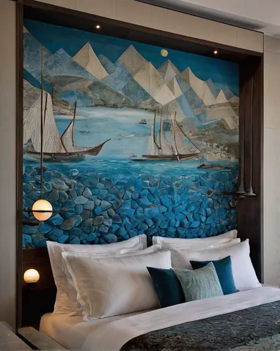 wall decoration,wall painting,aquarium decor,sleeping room,wall decor,contemporary decor,bed linen,boutique hotel,modern decor,sea fantasy,interior decoration,wall art,casa fuster hotel,interior decor,guest room,sea landscape,great room,wall plaster,guestroom,mural,Illustration,Realistic Fantasy,Realistic Fantasy 40