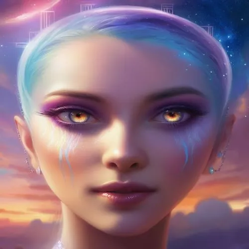 fantasy portrait,world digital painting,violet head elf,sci fiction illustration,andromeda,aurora,custom portrait,show off aurora,zodiac sign libra,cg artwork,digital painting,mystical portrait of a g