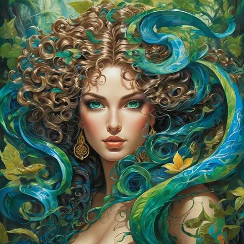 medusa,sirena,dryad,fantasy art,amphitrite,melusine,Art,Classical Oil Painting,Classical Oil Painting 01