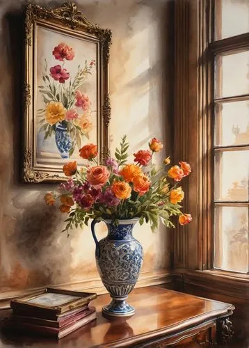 flower painting,flower vase,still life of spring,sunflowers in vase,vase,floral composition,splendor of flowers,flower arranging,floral arrangement,flower vases,oil painting,flower arrangement,carol colman,decorative art,watercolor flowers,art painting,corner flowers,oil painting on canvas,vases,flower arrangement lying,Illustration,Paper based,Paper Based 25