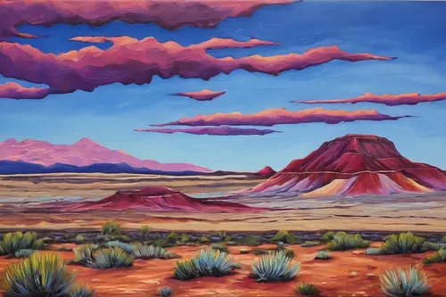 """Painted Desert - No 2""    Oil on masonite  Size: 30cm x 25cm / 12"" x 10 inches    SOLD  $1000",desert landscape,desert desert landscape,mesquite flats,arid landscape,painted hills,desert backgrou