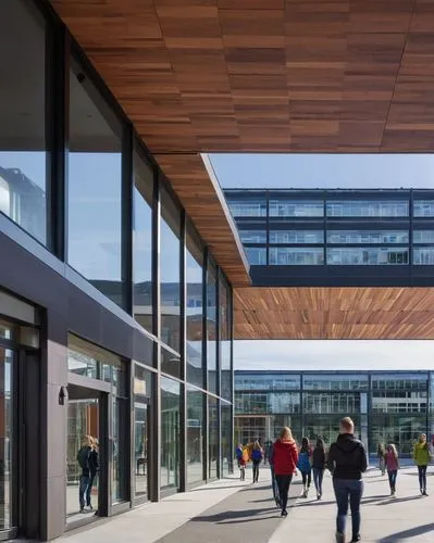 Exterior of A state - of - art life modern school complex, south lake union, Seattle, a photo by Iwan Baan,school design,new building,daylighting,business school,home of apple,glass facade,the local a