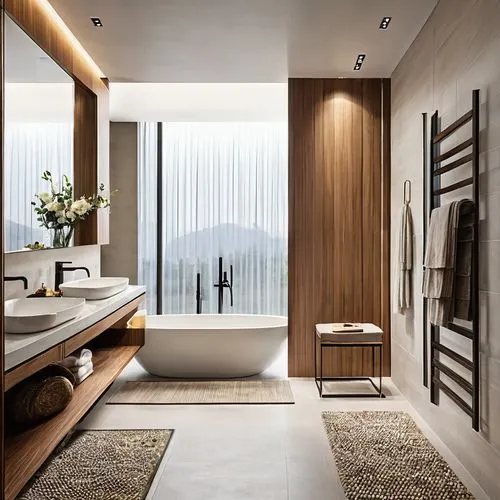 Create a bathroom Modern and Refined Design:  clean lines and a minimalist but luxurious aesthetic. 
Japanese Touch: Incorporate elements inspired by Japanese design, such as an ofuro-style bathtub Fl