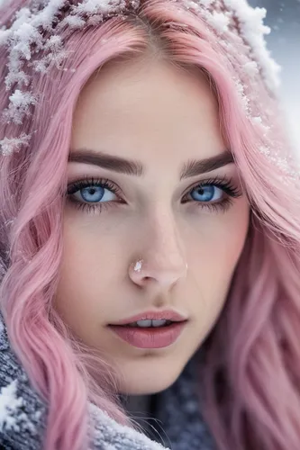 winterblueher,winter background,elsa,the snow queen,pink beauty,ice princess,ice queen,snowflake background,winter cherry,eskimo,heterochromia,winter rose,romantic look,white rose snow queen,fur,winter magic,pink hair,suit of the snow maiden,white fur hat,snow cherry,Photography,General,Natural