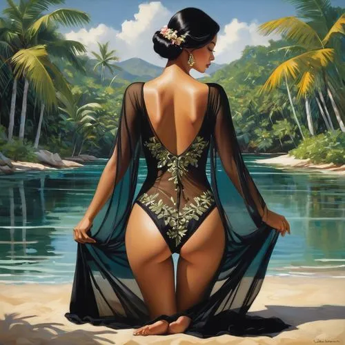 polynesian girl,wahine,hula,polynesian,exoticism,fantasy art,oshun,hawaiiana,beachwear,cairenes,kanaloa,indische,exotic,polynesians,orientalist,donsky,brazilianwoman,orientalism,tropicale,sarong,Art,Artistic Painting,Artistic Painting 29