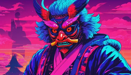 Write a spooky story about a mysterious figure wearing a tengu mask.,samurai,jackal,samurai fighter,80's design,80s,vector illustration,wolfman,devil,masquerade,krampus,cyberpunk,vector art,haunebu,la