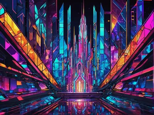 colorful city,abstract retro,futuristic landscape,neon arrows,80's design,metropolis,prism,art deco background,cityscape,kaleidoscope,kaleidoscopic,geometric,colorful background,kaleidoscope art,futuristic,spectrum,abstract design,digitalart,colored lights,fantasy city,Unique,Paper Cuts,Paper Cuts 08