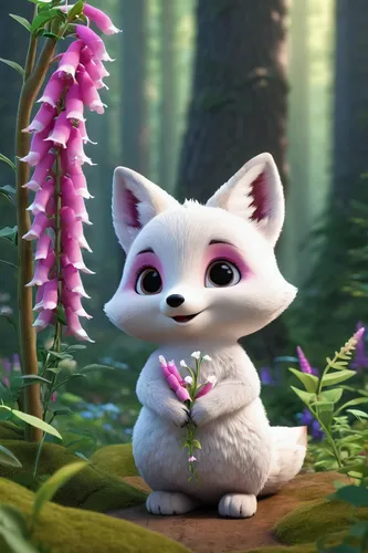 blossom kitten,cute cartoon character,flower cat,cute fox,little fox,little panda,child fox,flower animal,garden-fox tail,agnes,flower background,cute animal,cub,forest animal,rocket flower,bamboo,fennec,adorable fox,bamboo flute,fragrant snowball,Unique,3D,3D Character