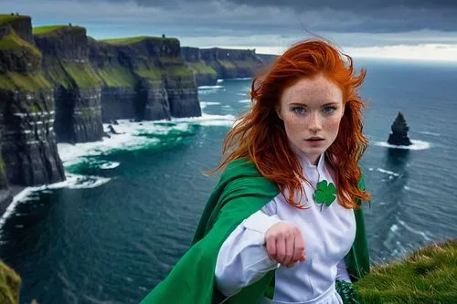 ireland,irish,celtic woman,celtic queen,moher,cliffs of moher,northern ireland,cliff of moher,redheads,cliffs of moher munster,redhead,happy st patrick's day,orkney island,irish holiday,orla,redhair,st patrick's day icons,green screen,redheaded,st patrick day,Conceptual Art,Sci-Fi,Sci-Fi 04